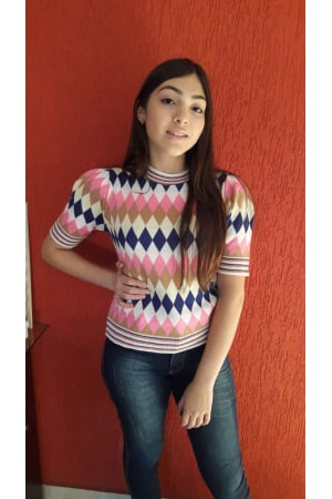 Blusa Escosês Manga Princesa Ref 411 Blusa Escosês Manga Princesa Ref 411