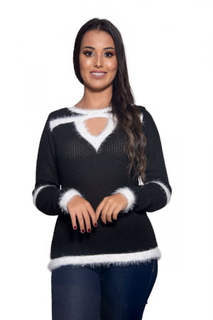 Blusa Decote Redondo Detalhe Angorá - REF. 134 Blusa Decote Redondo Detalhe Angorá - REF. 134