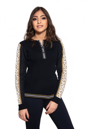 Blusa Meio Zíper Detalhe Onça - REF. 152 Blusa Meio Zíper Detalhe Onça - REF. 152
