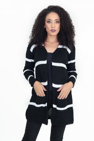 Cardigan Listra Fina Bolso - REF. 567 Cardigan Listra Fina Bolso - REF. 567