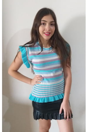 BLUSA LISTRADA E FRANZIDA NA BARRA - REF. 2063 BLUSA LISTRADA E FRANZIDA NA BARRA - REF. 2063